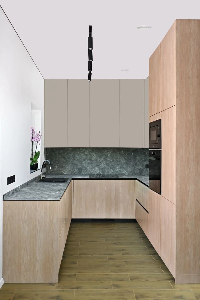 Custom kitchen with oak tall units